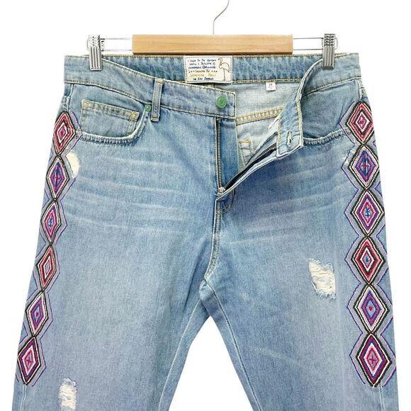 Sandrine Rose Embroidered Boyfriend Jeans Size 28 | 6 Handmade in LA Boho Chic - Picture 5 of 14